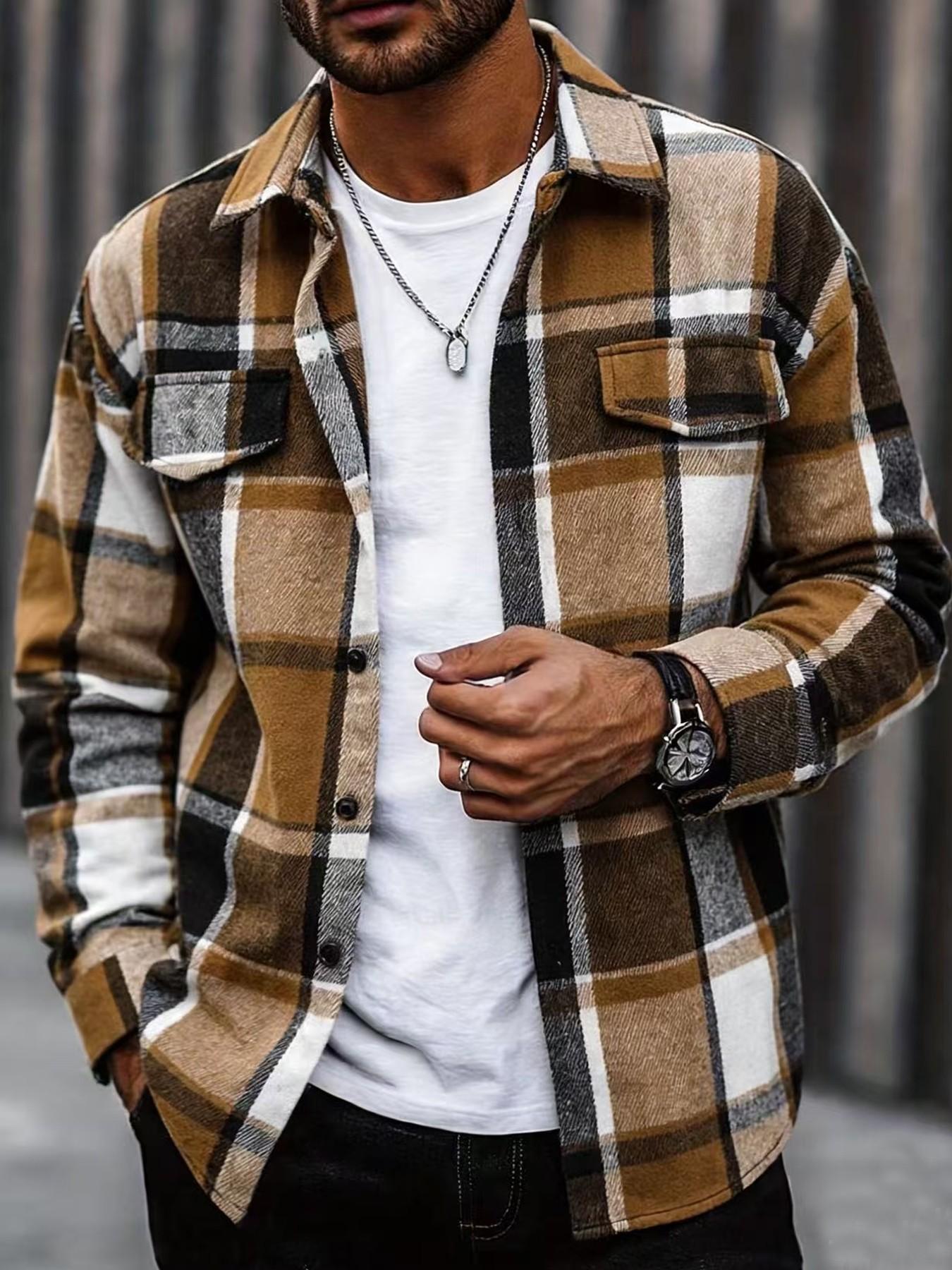 Flannel Shirt Lined - Camisa a cuadros retro para hombre,